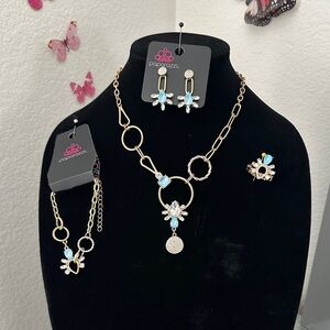 Paparazzi Gold Necklace with Blue Accents 4 pieces set